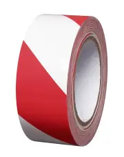 Taśma oznaczeniowa 50mm/33m ostrzegawcza samoprzylepna biało-czerwona do wyznaczania ciągów linii na halach magazynach